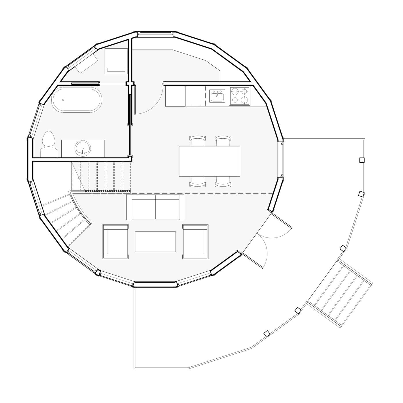 Floor plan diagram of Redwood Ridge Round Home.
