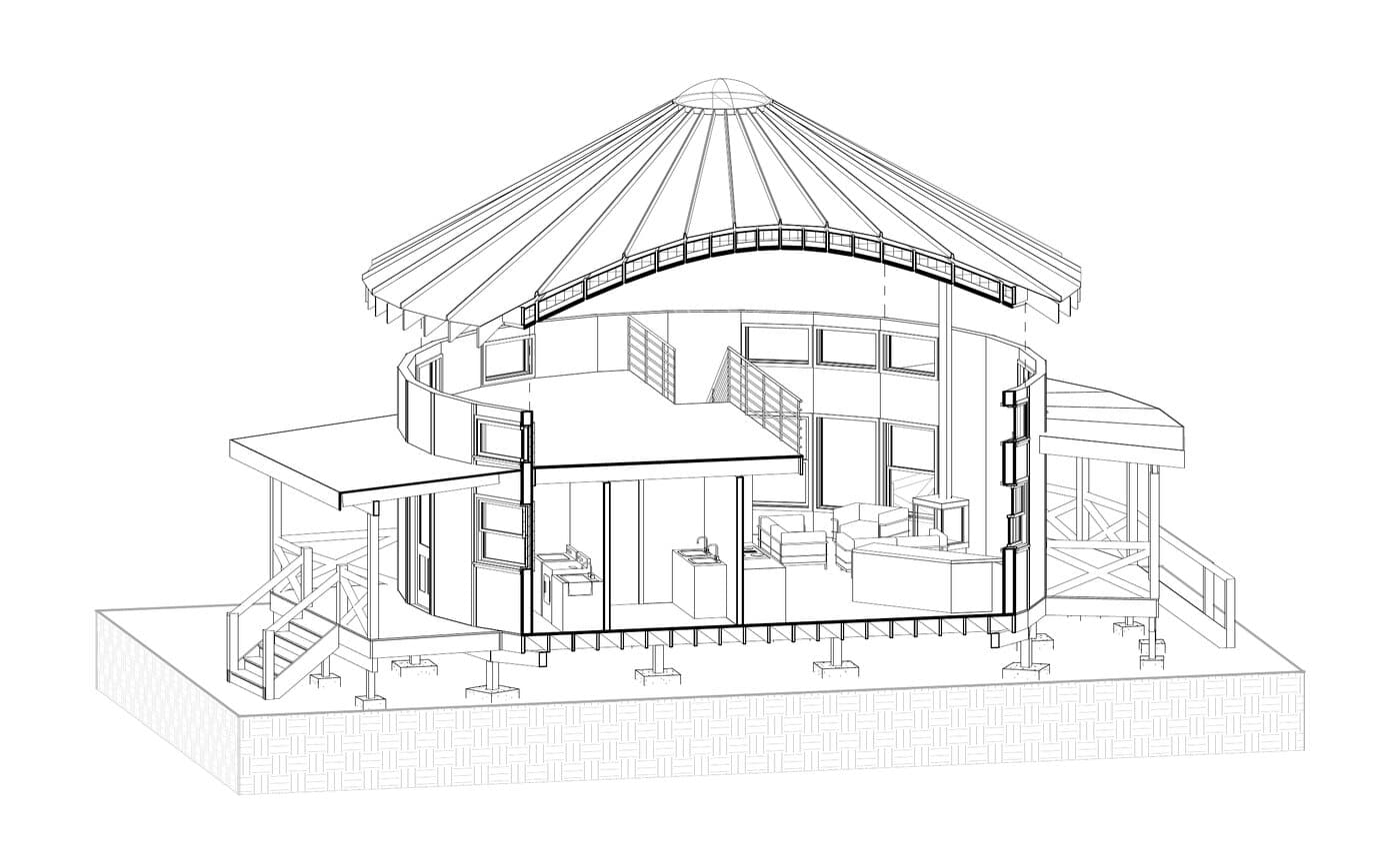 Isometric building section of Blue Mountain Round Home.